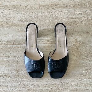 Vintage Chanel CC Mule Sandal Block Heels